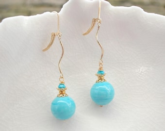Turquoise Murano Glass Long Earrings