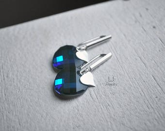 Cobalt Blue Earrings Swarovski Crystal Drop Heart Silver Letemendia Jewelry Circle Round