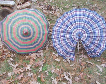 1950's,Miss George Brand Lucite Handle plaid umbrella,Amber Lucite Handle