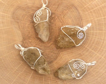Chunky Citrine Wire Wrapped Pendant