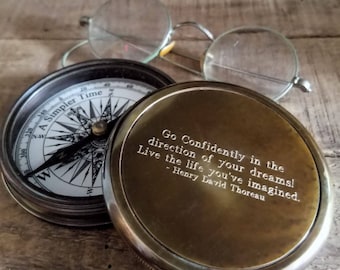 Henry David Thoreau Quote Brass Compass