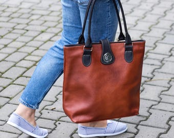 Leather Tote Bag, Shoulder Bag, Leather Bag, Large Handbag, Tote Bag, Handmade Purse, Shopper Bag, Laptop Bag, Gift, Brown Leather Tote