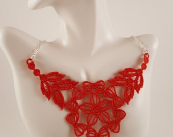 Red lace necklace Lace jewelry Gifts for her Bridesmaids gifts Gifts for wife Red necklace Bib Necklace Statement necklace Gift for mom