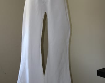 Vintage 70's White Linen Bellbottom Sailor Pant with Lace up Front Enlosure