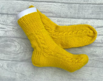 Winter Socks - Knitted Socks - Winter Slippers - Cable Knit Socks - Winter Clothes - Handknit Socks - Wool Socks - Wool Slippers