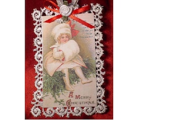 Vintage Style Victorian Christmas Card Tree Ornament - Waiting