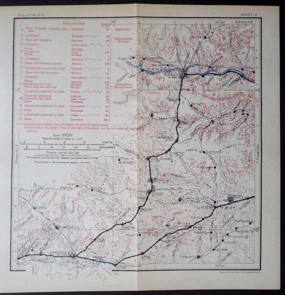 1915 Kansas Antique Railroad Map: Topeka Meriden Carbondale