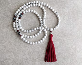 Howlite Mala Beads - Gemstone Meditation Necklace - 108 Mala Prayer Beads - Calming & Tranquility - Patience - Item # 969