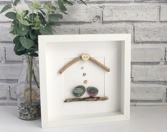 Handmade Pebble Art, Pebble Art Love Birds, Pebble Picture Love Birds, Pebble Gifts, Framed Pebble Pictures, Valentine Gift, Love Gift,