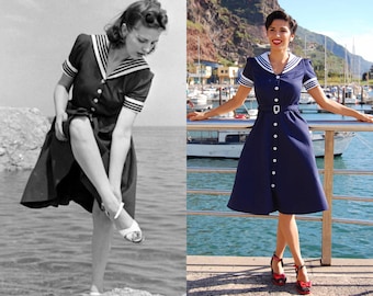 1940s reproduction vintage sailor nautical dress, the most authentic vintage reproduction of a dress featured in a 1940s Life Magazine