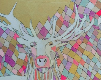 Deer Jennifer Mercede painting 5x7in 'Majesticm'