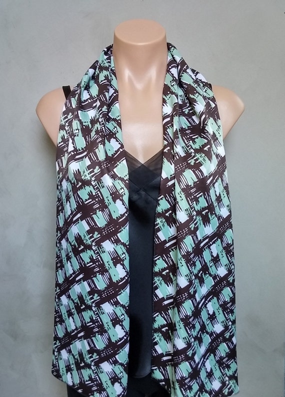Black Scarf, Black Satin Scarf, Green Scarf, Abstract Scarf, Green Satin Scarf, Black Abstract Scarf, Green Abstract Scarf, Satin Scarf