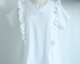 Vintage blouse, vintage white blouse,white cotton blouse, embroidered cotton blouse, whitework ,broderie anglaise, Edwardian blouse