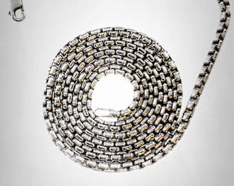 Oxidized Silver Rounded Box Chain Necklace 3mm
