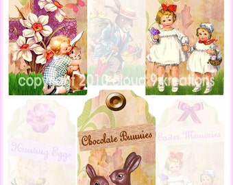 Easter Tags...Girl...Digital Collage Sheet