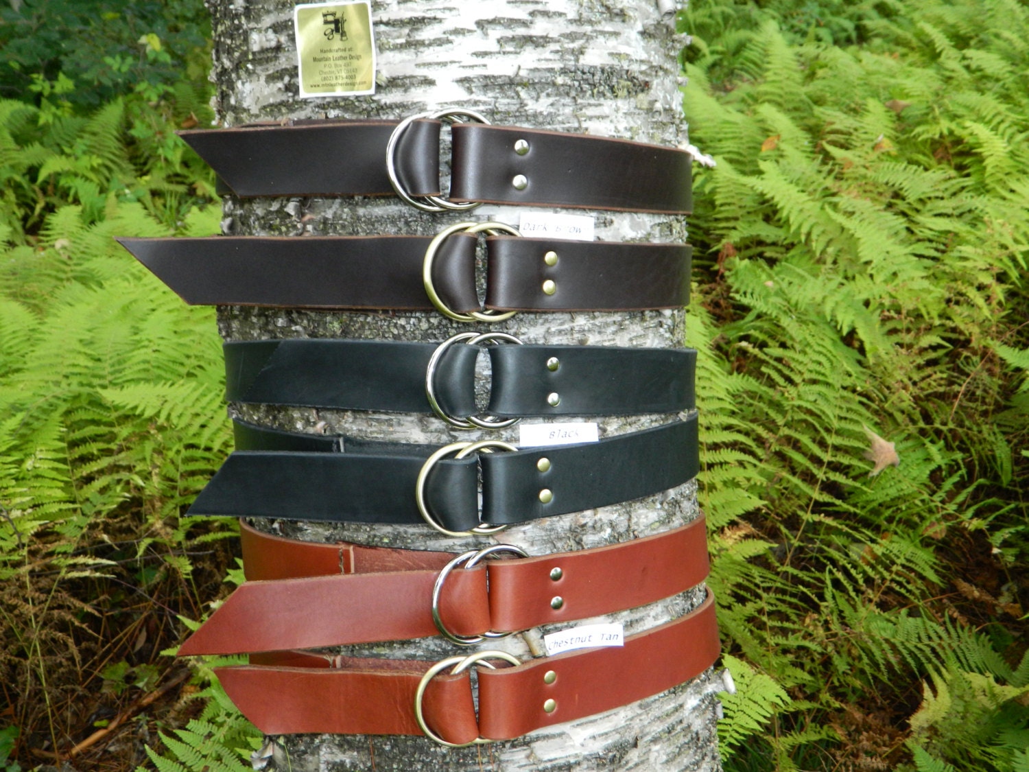 Handmade Double Ring Leather Belt Mens Womens 1 3/4
