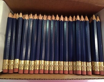 36 Dark Blue Mini short half Hexagon Golf #2 Pencils With erasers Pre-Sharpened Made In the USA - Non Toxic Latex Free Express PencilsTM