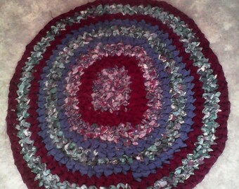 Crocheted round rag rug recycled fabric handmade