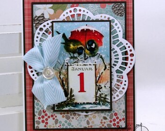 Winter Birds New Year's Greeting Card Polly's Paper Studio Handmade