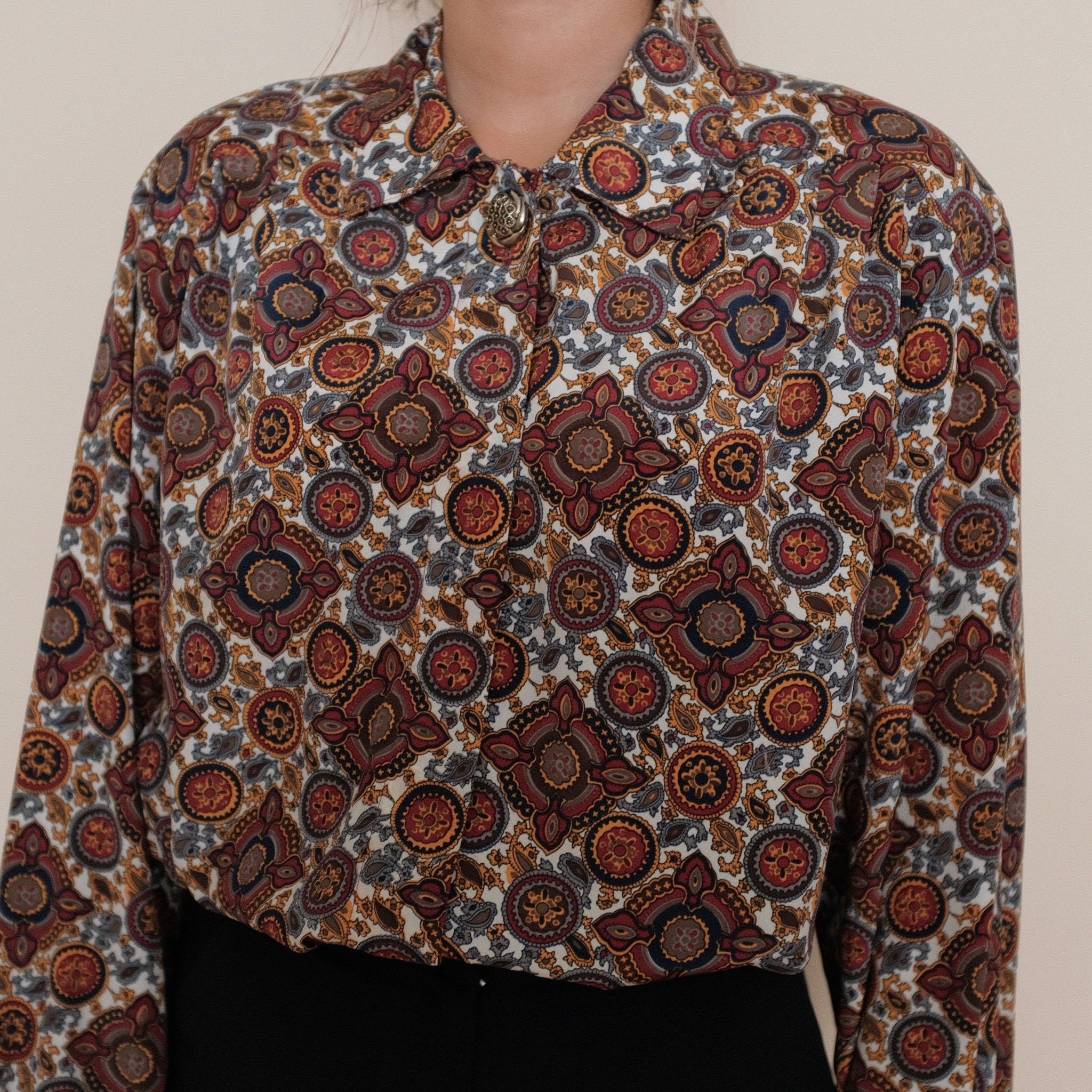 80s All Over Print Blouse Kaleidoscope Psychedelic Long
