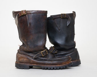 Vintage Gokey Brown Leather Snake Proof Engineer Hunting Motorcycle Boots, 9.5