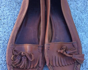 SPRING SALE- Vintage Tan Leather Cole Haan Tasseled Moccasin Loafers, 8