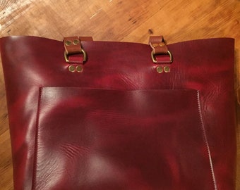 Red Leather Tote, Statement Tote, Unlined Leather, Raw Edge Bag, Leather Purse, Leather Tote