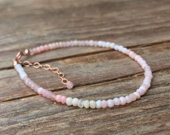 Pink opal bracelet / Peruvian opal bracelet / Skinny opla bracelet / Gift for wife / Gift for daughter / Stacking bracelet / Adjustable