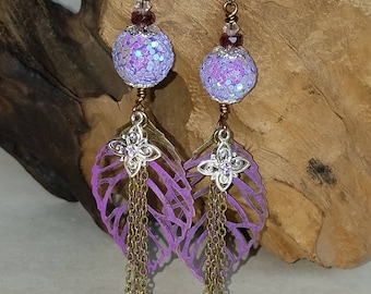 Bronze and lavender leaf earrings