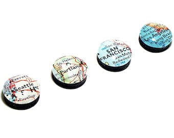 Custom Map Magnets. Set of Four. You Pick Any Cities, States, or Countries Worldwide. Super Strong Magnets. Travel Magnets. Kitchen Magnets.