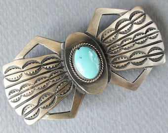 Turquoise Hair Clip Barrette Navajo Native American Indian Sterling Silver