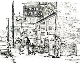 Pen and Ink Drawing of Cohen's Bakery (Ellenville, New York)