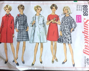 1960's Simplicity Coat, Jacket and One-Piece Dress Pattern - Bust 44" - No. 8058