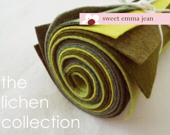 The Lichen Collection - 9x12 Sheets of Felt - 8 Shades of Green Wool Felt Sheets