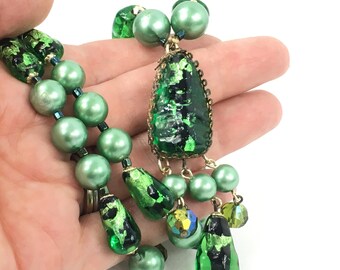 Bohemian Glass Art Deco Bead Necklace Antique Foil Glass Bead Necklace Rare Beauty