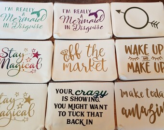 canvas cosmetic bags, make up bags, personalized make up bag, bride bags