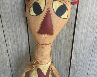 Extreme primitive Annie doll, grungy, prim, folk art, green, handmade