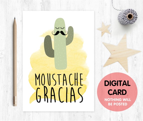 PRINTABLE thank you card funny thanks card teacher appreciation moustache gracias cactus