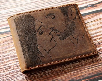 Personalized Photo engraved wallet, Handwriting gift, Photo engraved mens wallet, Picture engraved wallet, mens wallet,
