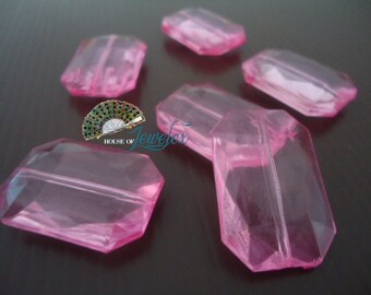 LARGE Faceted Octagon Acrylic Beads, Transparent, Pink Color- 6x