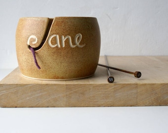 Made to Order - Your name on a hand thrown pottery yarn bowl glazed in your choice of colour
