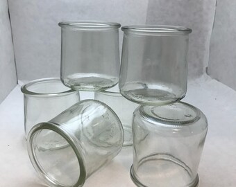 Clear Glass Craft Jars, French Style Yogurt Jars, SIX 5 oz. Glass Jars, Candle Jars, Storage Jars, Crafting Cups, DIY Glass Jars, Gift Jars