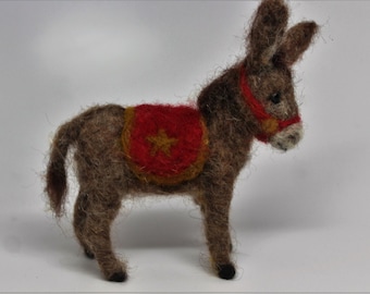 Brown Donkey Burro Nativity wool needle felted