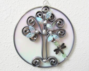 Outlander Gifts, Stained Glass Suncatcher, Tree of Life, Celtic Suncatcher, Handmade Gifts, Leaded Glass, Iridescent White, Wall Decor