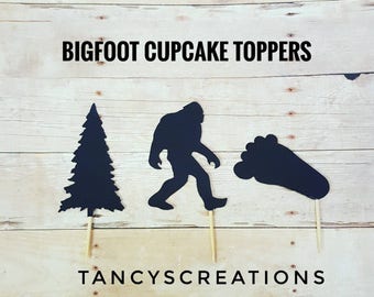 Bigfoot Sasquatch Cupcake Toppers! Forest, Woods, I believe, Manly, Adventure, Outdoors Birthday Party! Bachelor Party!