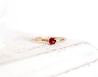 Garnet Ring - January Birthstone Ring - Gemstone Ring - 14k Gold Fill or Sterling Silver - Stacking Ring - Thin Simple Ring - Bezel Ring