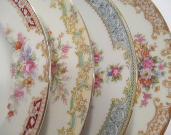 Vintage Mismatched China Salad Plates w/ Imperfections - Set of 4