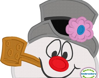 Snowman Peeker Applique 5x7 Machine Embroidery Design