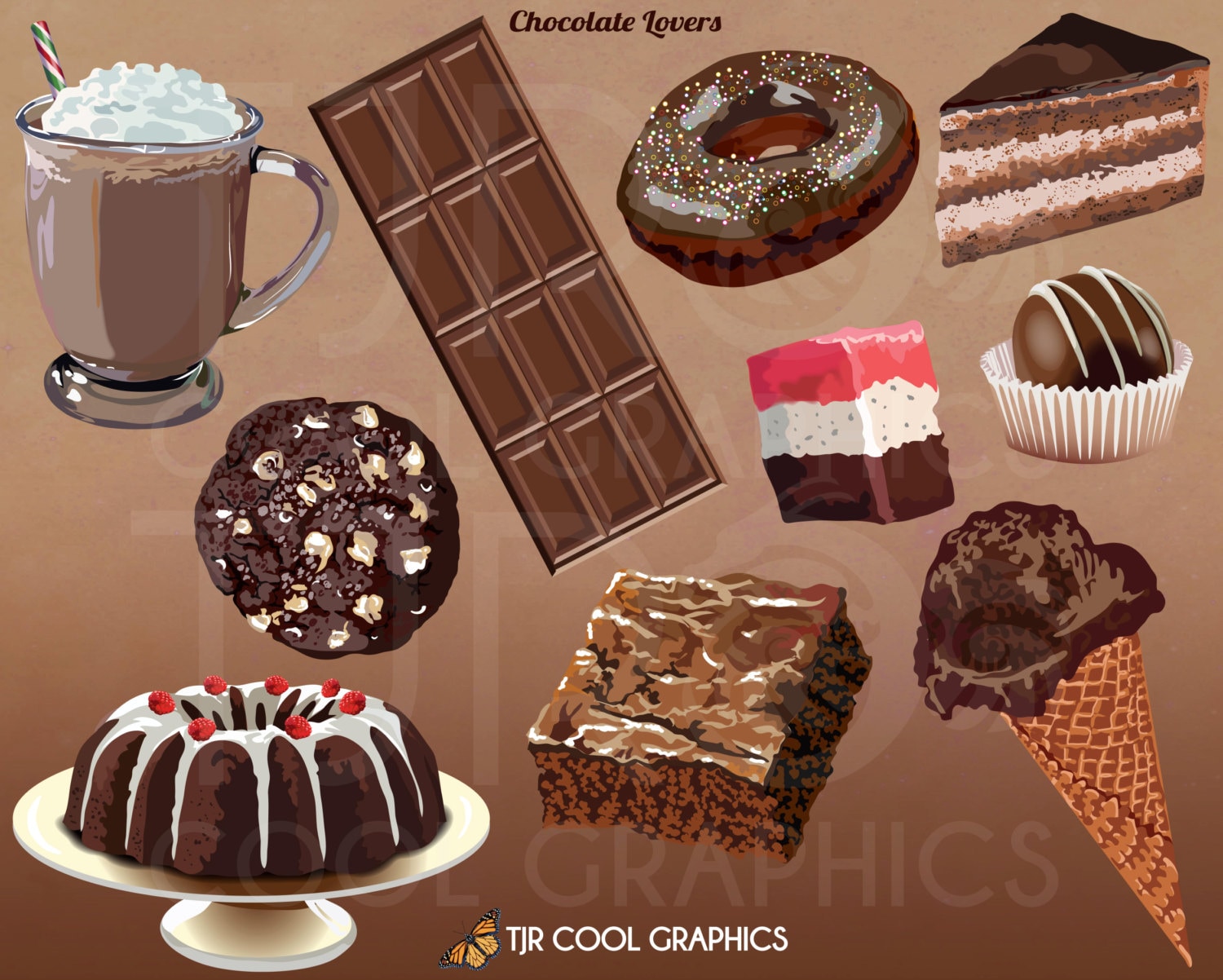 Chocolate Lovers Digital Realistic Clip Art PNG Printable