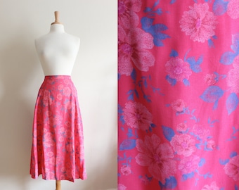Vintage Blue & Pink Floral Midi Skirt